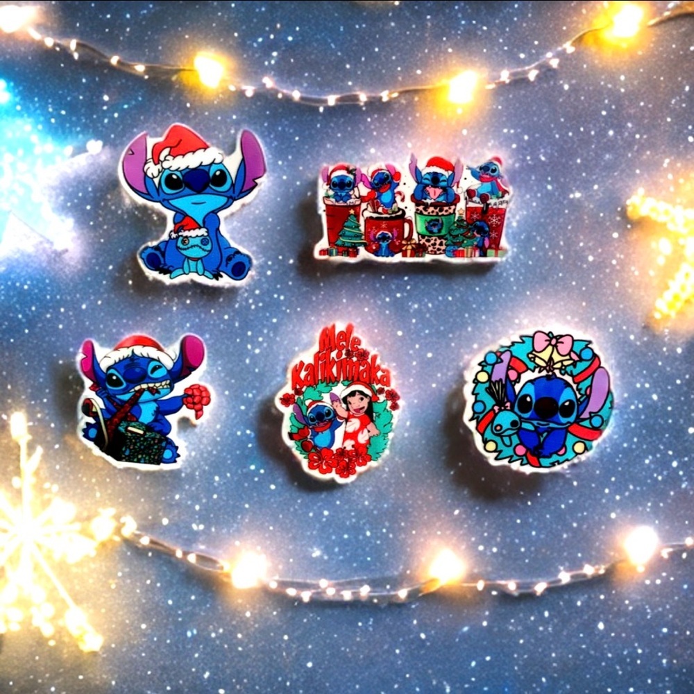 Handmade Lilo & Stitch Magnets Set Of 5, Christmas Series - Mele Kalikimaka - Picture 3 of 4